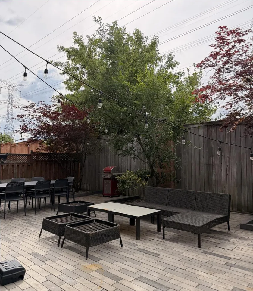 After: back patio interlock restored — weeds removed and joints re-sanded